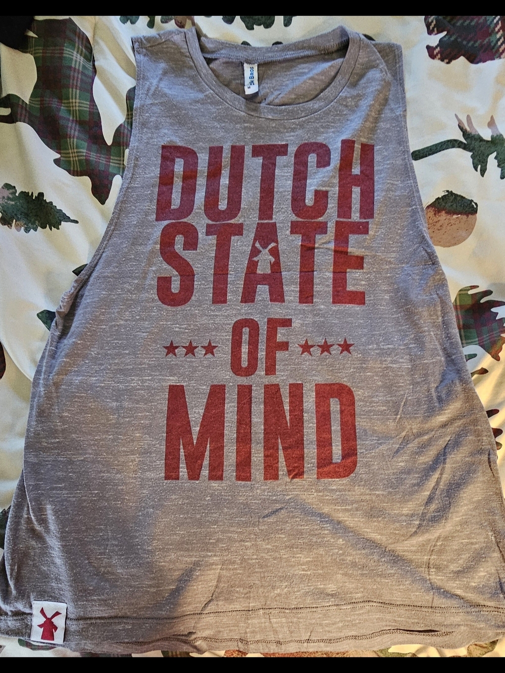 Dutch Bros Gray Tank Top with Red "Dutch State of Mind" Print